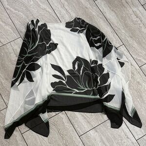 Floral Sheer Black and White Poncho
